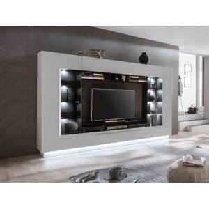 Mueble TV BLAKE con compartimentos - LEDs - Blanco lacado