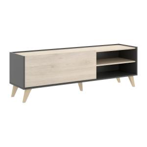 Mueble TV KOLYMA - 1 puerta y 2 estantes - Color: roble y a…