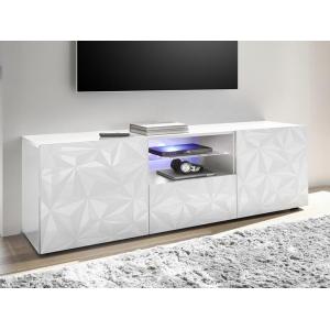 Mueble TV ERIS - LEDs - 2 puertas y 1 cajón - Blanco lacado