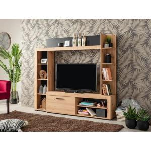 Mueble TV BALTIMORE - Con compartimentos - Color: roble y a…