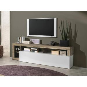 Mueble TV SEFRO - 1 puerta y 4 estantes - Blanco lacado y r…
