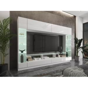 Mueble TV con compartimentos y LEDs - Blanco lacado - BRIANO