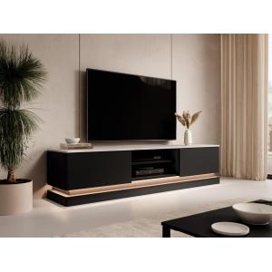 Mueble TV 2 cajones y 2 estantes con LEDs de MDF - Negro y…