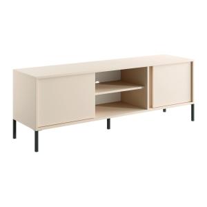 Mueble TV 2 puertas y 2 estantes con LEDs - Beige - ELYNIA