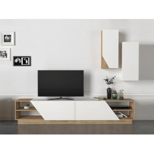 Conjunto TV con compartimentos - blanco y natural - ZALTIA