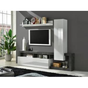 Mueble TV SEFRO - Con compartimentos - blanco lacado y ceme…