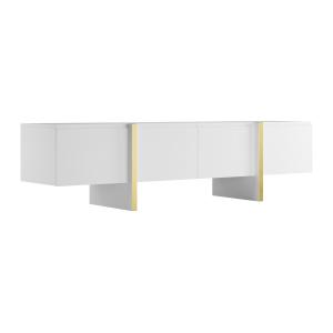 Mueble TV con 4 puertas de MDF - Blanco y Dorado - LUVONIA