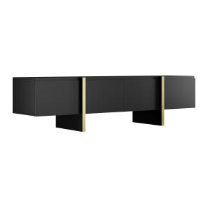 Mueble TV con 4 puertas de MDF - Negro y Dorado - LUVONIA