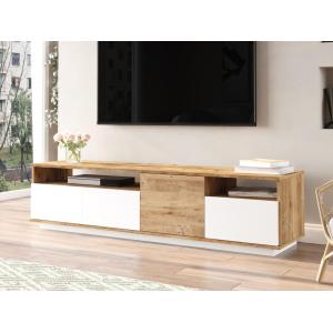 Mueble TV 4 puertas y 2 estantes - Natural claro y blanco -…