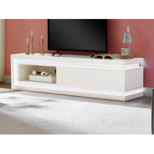 Mueble de TV 1 cajón y 1 estante con LEDs en MDF - Blanco l…