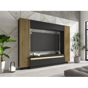 Mueble TV con almacenamiento - LEDs - Negro y Natural - LIO…