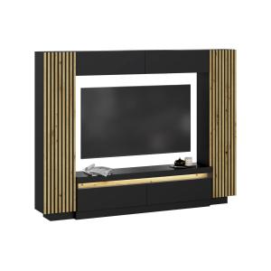 Mueble TV con almacenamiento - LEDs - Negro y Natural - LIO…