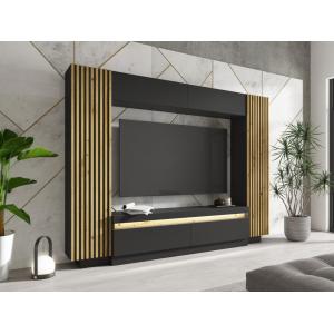 Mueble TV con almacenamiento - LEDs - Negro y Natural - LIO…