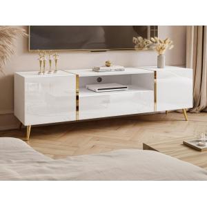 Mueble TV con 2 puertas 1 cajón y 1 estante - Blanco brilla…