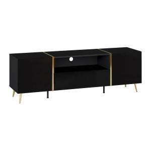 Mueble TV con 2 puertas 1 cajón y 1 estante - Negro brillan…