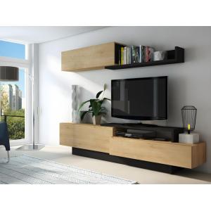 Mueble TV MONTY con compartimentos - Color roble y antracita