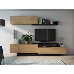 Mueble TV MONTY con compartimentos - Color roble y antracit…