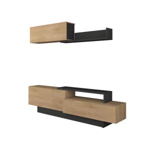 Mueble TV MONTY con compartimentos - Color roble y antracita