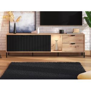 Mueble de TV 2 puertas 2 cajones y 1 estante con LEDs - Nat…