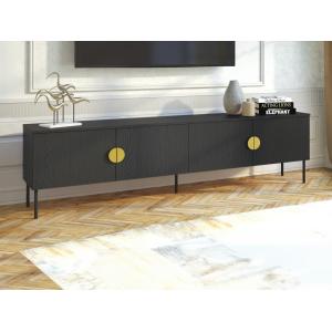 Mueble de TV con 4 puertas - Negro y dorado - NATANIEL