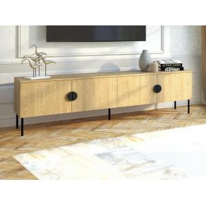 Mueble de TV con 4 puertas - Natural y negro - NATANIEL