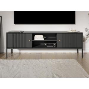 Mueble TV con 2 puertas y 2 estantes de MDF - Negro - DEMAS…