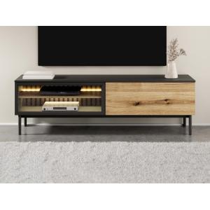 Mueble TV 2 puertas con LEDs - Natural y negro - LABENIA