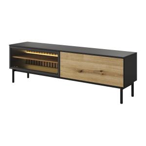 Mueble TV 2 puertas con LEDs - Natural y negro - LABENIA