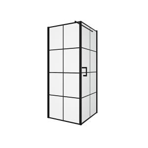 Mampara de ducha fija con puerta pivotante serigrafiada neg…