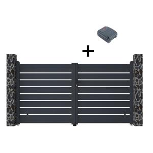 Pack portón motorizado calado antracita de aluminio PRIMO -…