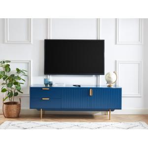 Mueble TV - 2 puertas y 2 cajones - MDF y metal - Azul y do…
