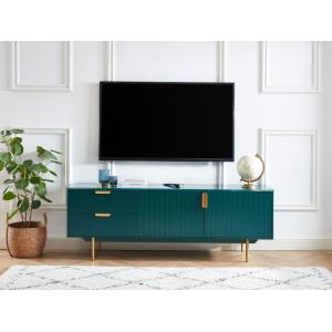 Mueble TV - 2 puertas y 2 cajones - MDF y metal - Verde y d…