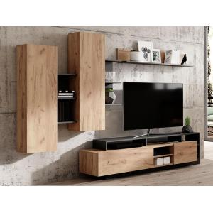 Mueble TV con compartimentos - Color: natural y antracita -…