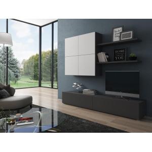 Mueble TV con compartimentos - Blanco y antracita - MAJDOLI…
