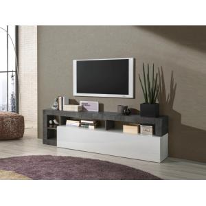 Mueble TV SEFRO - 1 puerta y 4 estantes - Blanco lacado y c…
