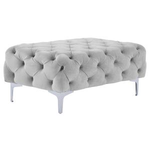 Puf chesterfield de terciopelo gris claro EDWINA