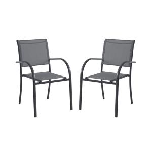 Juego de 2 sillones de jardín apilables de aluminio y texti…