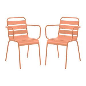 Conjunto de 2 sillones de jardín apilables de metal - naran…