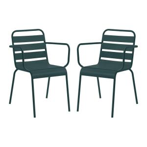 Lote de 2 sillones de jardín apilables de metal - Verde abe…