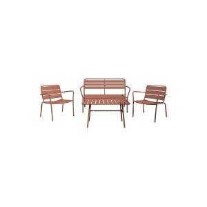 Salón de jardín de metal: un banco 2 sillones bajos y una m…