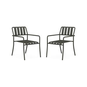 Conjunto de 2 sillones de jardín apilables de metal - Gris…
