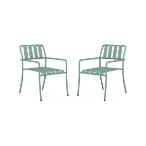 Conjunto de 2 sillones de jardín apilables de metal - Verde…