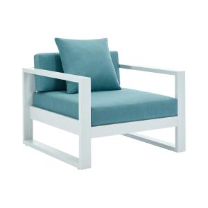 Sillón de jardín de aluminio - Blanco con cojines azules -…