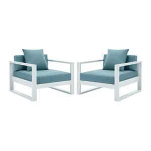 Conjunto de 2 sillones de jardín de aluminio - Blanco con c…