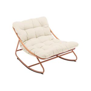 Sillón de jardín mecedora de acero - Naranja y cojín gris c…