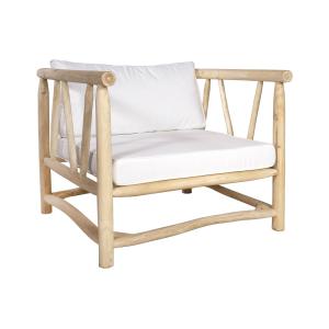 Sillón de jardín de teca con cojines - Natural claro y blan…
