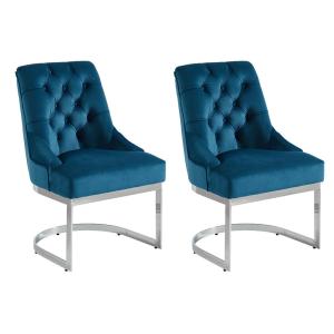 Juego de 2 sillas de terciopelo y acero inoxidable - Azul y…