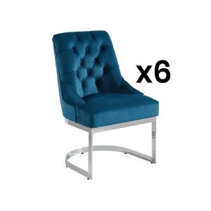 Juego de 6 sillas de terciopelo y acero inoxidable - Azul y…