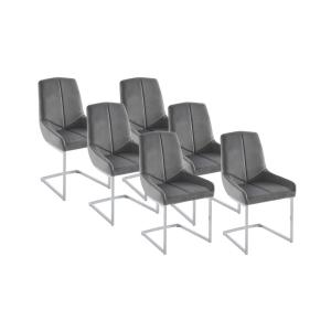 Lote de 6 sillas de terciopelo y metal - Gris - BERLONA