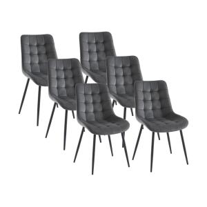 Lote de 6 sillas tapizadas - Terciopelo y metal negro - Gri…